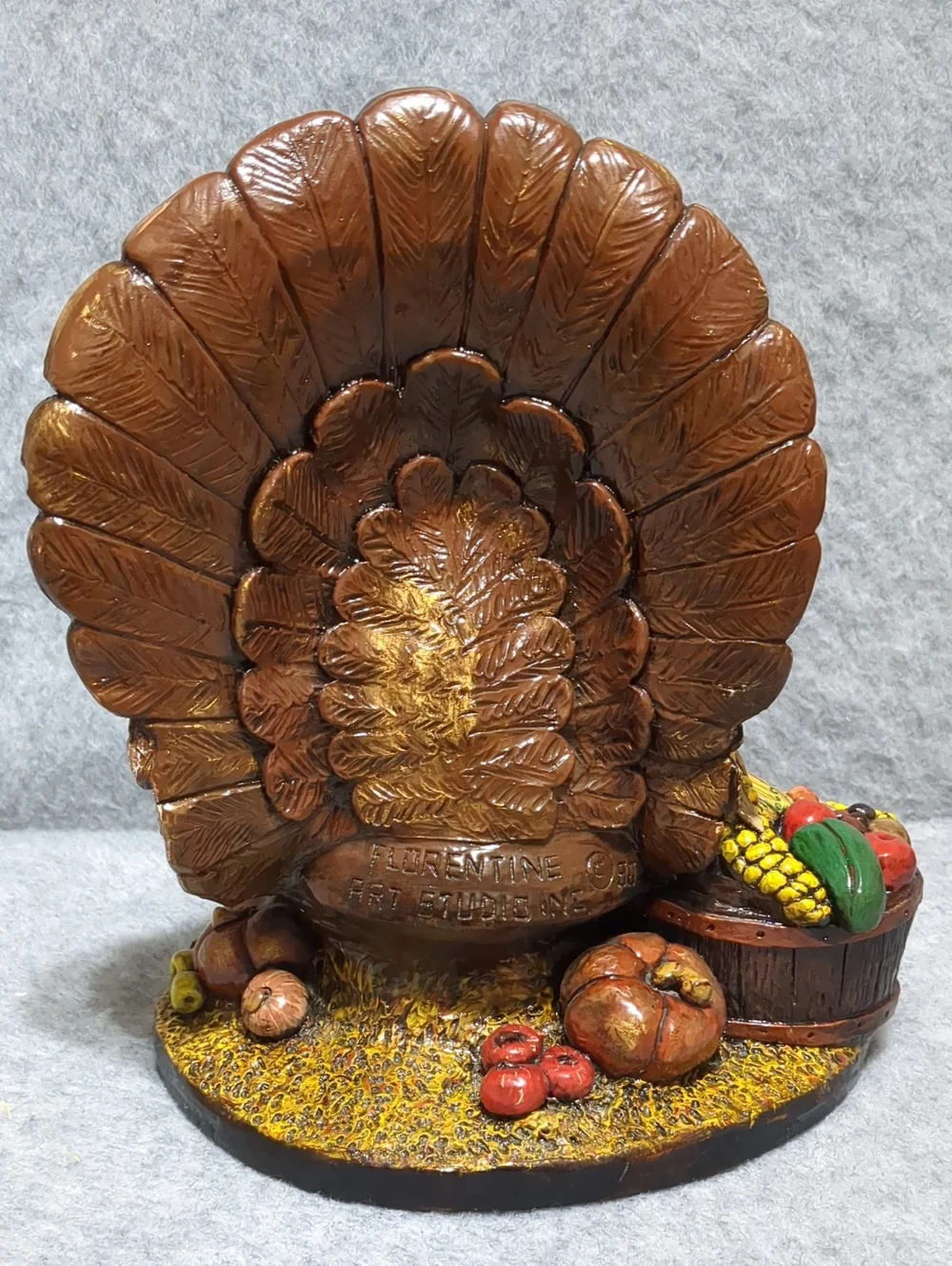 Florentine Art Studio 80's Thanksgiving Turkey Plaster Chalkware Centerpiece 11”